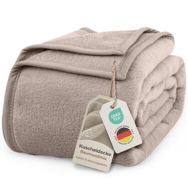 Плед LAYENBURG Premium з бавовни 150x200 см, Oeko-Tex 100, бавовняний, м'який плед для дому, на диван, софу (Taupe)