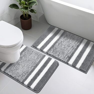 Набір килимків для ванної кімнати Pauwer, 2 шт., водопоглинаючі, антиковзаючі, машинне прання, 50x80 + 50x60 см, темно-сірий
