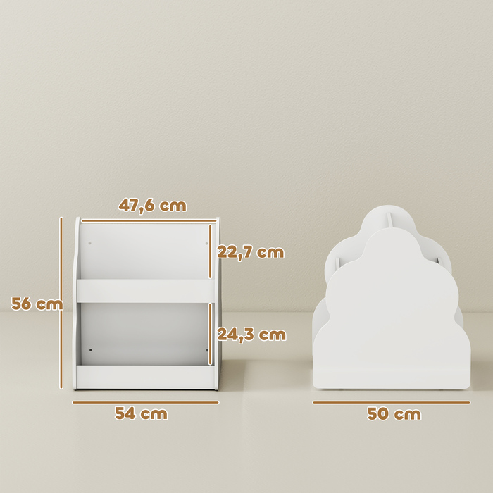 Дитяча полиця AIYAPLAY, 2-ярусна полиця для дитячих книжок на коліщатках, з 4 полицями, для дитячої кімнати, ігрової кімнати, 54x50x56 см, білий