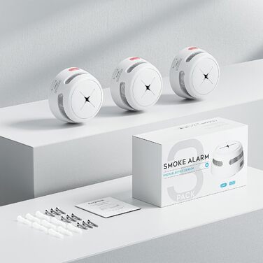 Датчик диму Rauchmelder AEGISLINK S500 (3 шт.): фотоелектричний, 10 років роботи, з тестом та вимкненням, сповіщення про слабкий акумулятор