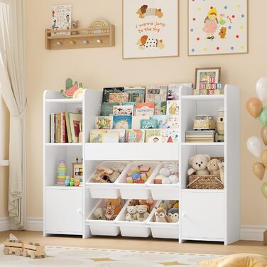 FOREHILL Дитяча полиця-стеллаж для іграшок та книг з 6 ящиками, 119 x 29,5 x 94 см, білий