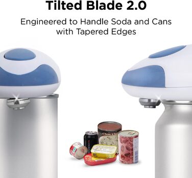 Електричний відкривач банок Kitchen Mama 2.0: автоматичний, бездротовий, з гладкою кромкою, харчовий, Blaugrau