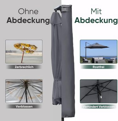 Захисний чохол для парасольки від сонця, сірий, 260x40/70/50 см