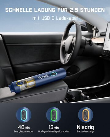 Аккумуляторний автомобільний пилосос Fanttik Slim V8 APEX, портативний ручний міні-пилосос 4-в-1 RobustClean™, 19000 Па/45 AW, 2 режими всмоктування, для авто, офісу та клавіатур (Синій)