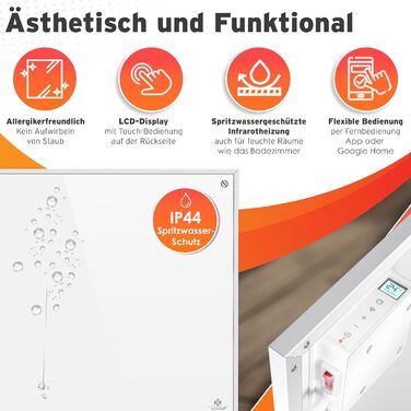 Інфрачервовий обігрівач KESSER® 700W: енергозберігаючий, з пультом та термостатом, настінний/підлоговий, білий