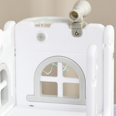 Дитяча гірка 5-в-1 з баскетбольним кільцем та розсувною конструкцією для лазіння, сірого кольору, розміром 70 x 177 x 92 см