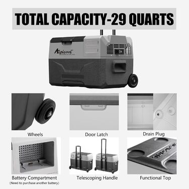 Автомобільний холодильник Alpicool CX50 50л компресорний, портативний, з USB, колесами та телескопічною ручкою для авто, кемпінгу, вантажівок, човнів