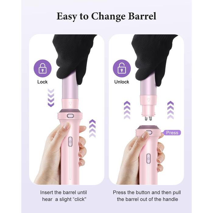 BESTOPE PRO Локкенстаб: Набір випрямляча та плойки 5 в 1 з термощіткою, 3 плойки (9-25 мм) для великих локонів, 13 температур, захисне покриття, рукавичка, затискач (Блідо-рожевий)
