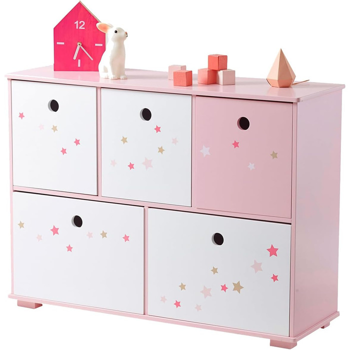 Дитяча тумбочка Vertbaudet з 5 ящиками для зберігання, колір Мідно-рожевий, з додатком