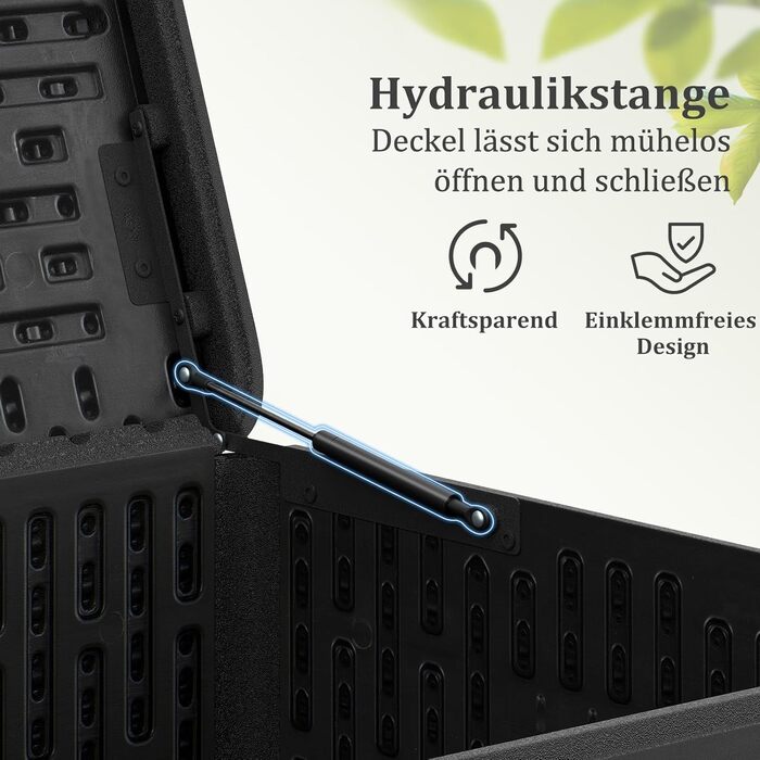 Ящик для зберігання садовий COSTWAY 378 л, водонепроникний, з замком, для подушок та інструментів, чорний