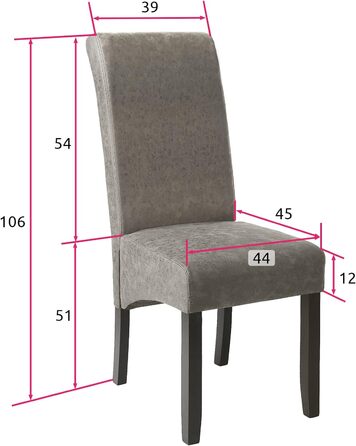Обідній стілець Tectake, штучна шкіра, висока спинка, антикварний коричневий (Сірий мармур No 403626)