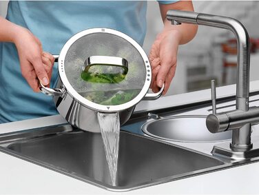 Каструля WMF Function з нержавіючої сталі 16 см, 1.4 л, для індукції, з нержавіючої сталі Cromargan, 4 функції зливу, внутрішня шкала, червона