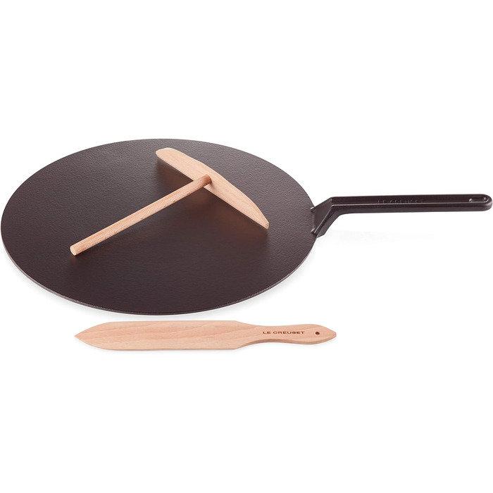 Сковорода для крепів Le Creuset з дерев'яним шпателем, чавун, діаметр 32 см, для всіх типів плит (включно з індукційними), Cerise (Вишневий)