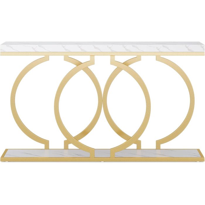 Консоль Tribesigns 140 см сірого кольору: сучасний столик для прихожої з металевими ніжками, дерев'яний столик для вітальні та фойє, чорний (золотий)