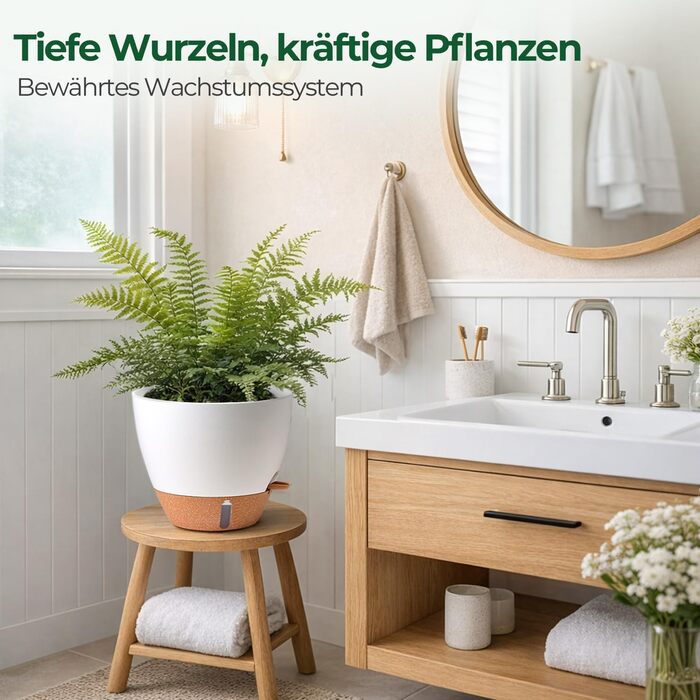 Набір 4 самополивні горщики для квітів T4U з індикатором рівня води, легкі у догляді, великі (25 см, білі)