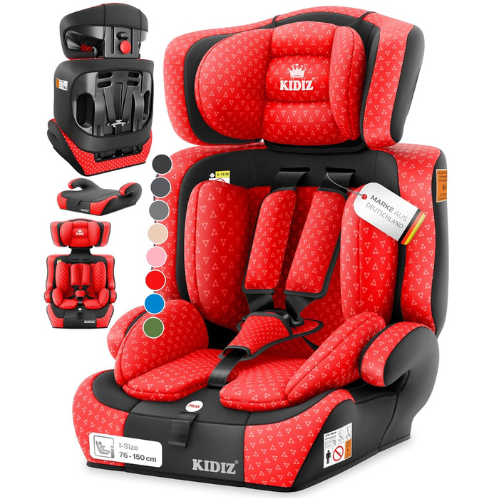 Автокрісло KIDIZ® Triangle Premium | 9-36 кг, 1-12 років, група 1/2/3 | Червоне | ЕCE R129/03