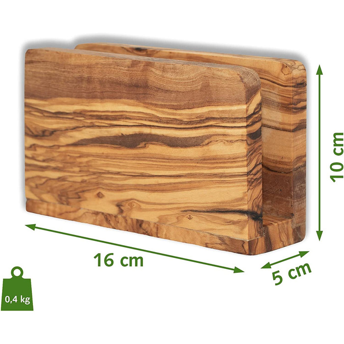 Високоякісний тримач для серветок з екологічно чистого оливкового дерева Ексклюзивний, міцний та екологічно чистий диспенсер для серветок дерев'яний підставка 16 х 10 х 5 см