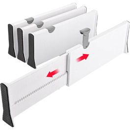 Органайзери для шухляд GBCHOOSE (4 шт.) - регульовані роздільники для шухляд 33-55 см, пластикові, 12,5 см, для кухні, комода, ванної кімнати, спальні (білі)