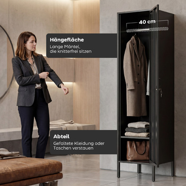 Сталевий шафка з замком та вішалкою для одягу, індивідуальна шафка зі сталі для дому або офісу, чорного кольору