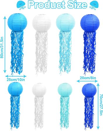 Ліхтарик з медузи паперові ліхтарики 8 шт. для вечірки русалок і прикраси на тему океану (синій)