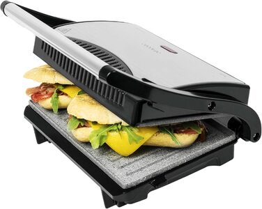 Електрогриль Cecotec Rock'nGrill 700W з антипригарним покриттям, 23x14.5 см, без PTFE та PFOA, плаваюча платформа, холодний ручка, індикатор, вертикальне зберігання