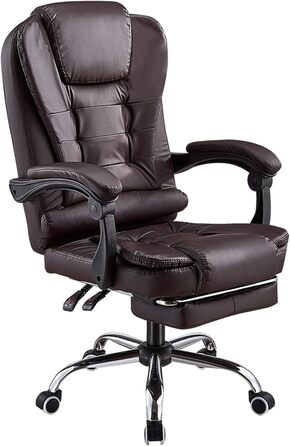 Офісне крісло Panana Надміцне відкидне крісло для керівників з підставкою для ніг з ігрового крісла з поліуретанової шкіри (коричневий)