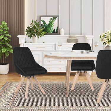 Набір обідніх стільців Woltu для вітальні, кухні, їдальні (8 шт.), з оксамитовим покриттям, букові ніжки, до 150 кг, чорний колір