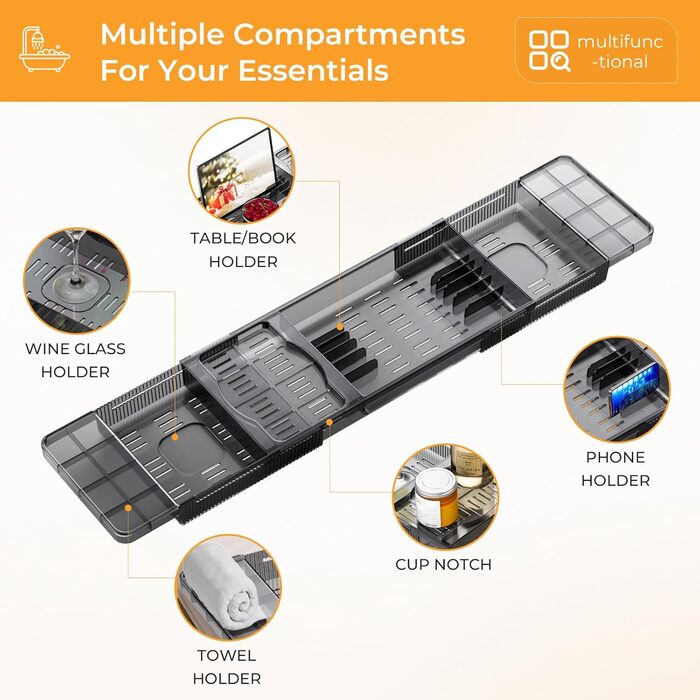 Підставка для ванни чорна, висувна, з полицею для книг, водонепроникна, аксесуари для ванної кімнати