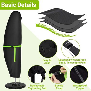 Чохол для парасольки GEMITTO, водонепроникний, 280x30x81/46 см, для парасольки 2-4 м, 420D, захист від вітру та сонця