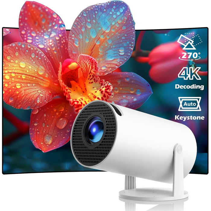 Портативний проєктор Mini Beamer PR06: 4K, WiFi6, BT5.4, HDMI, Keystone 270°, Android 11