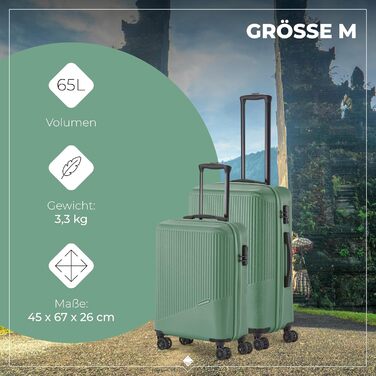 Набір валіз Travelite Bali 3 шт. (L/M/S) з ABS-пластику, зелений: міцні та легкі, з TSA замком