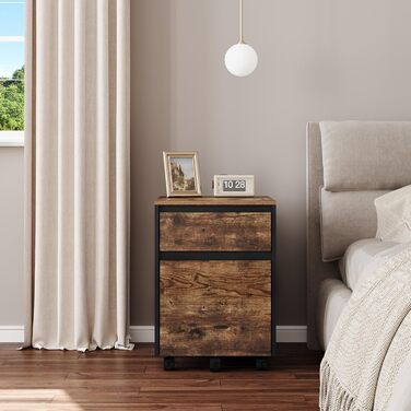 Контейнер на колесах WOLTU з 2 шухлядами, мобільний офісний шафка, підставка під стіл, шафка для принтера, для офісу та дому, 40x56x40 см, з вінтажною обробкою дерева, 2 полиці