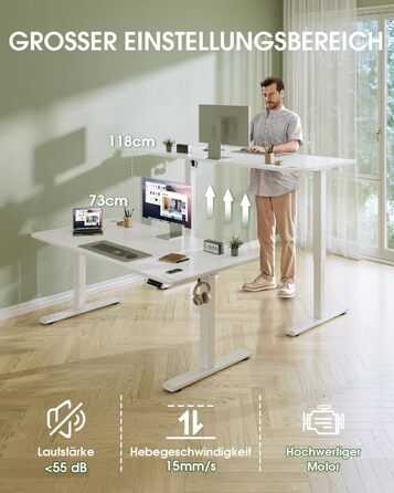 Електричний регульований стіл Flamaker з пам'яттю, ігровий стіл з USB-зарядкою (160 x 60 см)