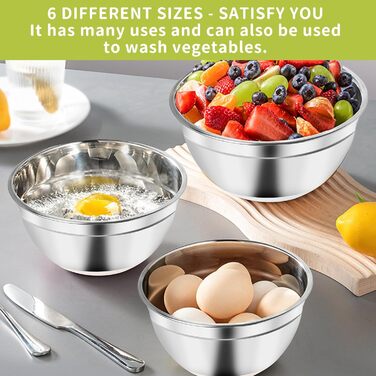 Набір міксерів YlYADl (31 предмет) - 6 нержавіючої сталі миски з кришкою та силіконовим дном (0.8-2.9L), стекові, 3 насадки-тертки