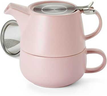 Чай для одного Набір Saara, рожева кераміка, 4 предмети з ситом з нержавіючої сталі та верхом Глечик 0,45 л, чашка 0,3 л Глечик H 10 см, Ø 6,7 см Чашка H 6 см, Ø 10 см