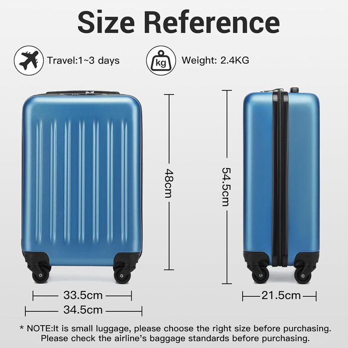 Валіза-тележка KONO 55 см, 20 дюймів, ABS, темно-синій (ручна поклажа)