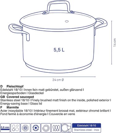 Каструля для м'яса Flavoria, нержавіюча сталь 18/8, 3,2 л (5,5 л), 10175