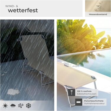 Лежак для саду Tectake з сонцезахистом, розкладний, для балкону/тераси, з регульованою спинкою, пляжний, до 110 кг, сірий (Бежевий | № 400656)