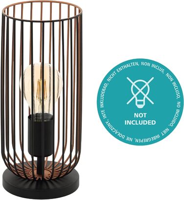 Настільна лампа EGLO Roccamena, вінтажна настільна лампа на 1 світло, промислова приліжкова лампа з металу чорного та мідного кольору, цоколь E27, настільна лампа на 1 світло
