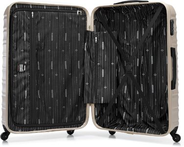 Набір валізWITTCHEN 3 в 1: велика, середня та маленька валіза на колесах з ABS-пластику, з кодовим замком, Groove Line (Бежевий)