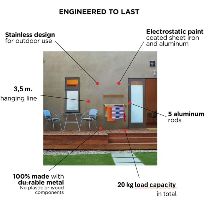 Настінна сушилка для білизни - розкладна, компактна, чорна (70 см)