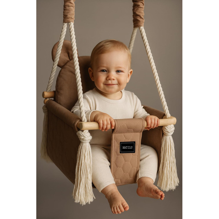 Дитяча гойдалка для дому та вулиці Bär Light Velvet | Гойдалка для малюків | Дерев'яна гойдалка для дітей | Гойдалка для дверного отвору