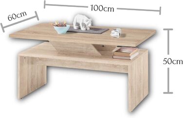 Сучасний журнальний столик з піднятою стільницею в бетонному вигляді, білий - екстравагантний журнальний столик для вашої вітальні - 100 x 50 x 60 см (W/H/D) (Дуб Сонома)