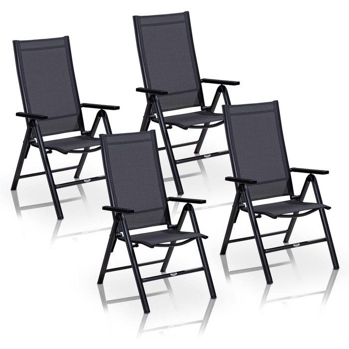 Садовий стілець KHG Складаний стілець Alu з високою спинкою, регульована спинка в 8 напрямках з підлокітником, антрацитово-сірий атмосферостійкий до іржі, 120 кг з можливістю завантаження, балконний стілець, попередньо зібраний, пластикова тканина (4 шт. 