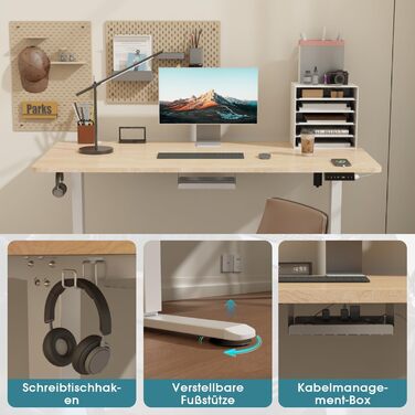 Регульований за висотою стіл Airfish з USB-портом, електричний, з органайзером для кабелів, комп'ютерний/офісний стіл, стоячий стіл з нагадуванням про сидячий режим, 160x80 см, Бежево-білий