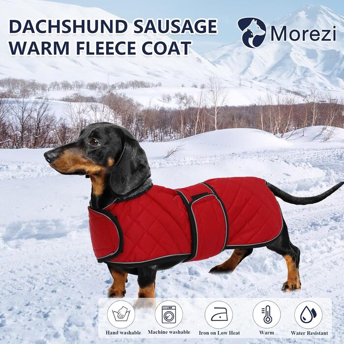 Куртка зимова MOREZI Dachshund, водонепроникна, вовна, регульована, M (XS, 31-32см), червона