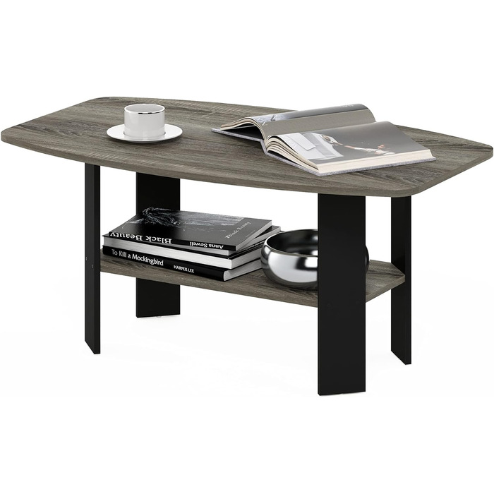 Журнальний столик Furinno простого дизайну, сучасний французький дуб сірий/чорний французький дуб сірий/чорний