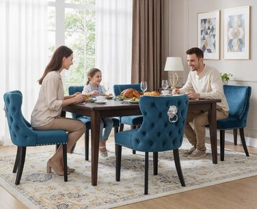 Крісла для їдальні з велюру, комплект 4 шт. - м'які крісла без підлокітників для кухні та вітальні, блакитні
