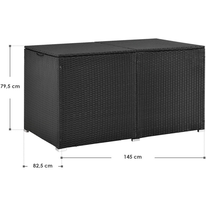 Ящик для подушок Juskys Ikaria 950л з кришкою з автопідйомом та внутрішньою підкладкою - Садова скриня 145x82x79 см чорна