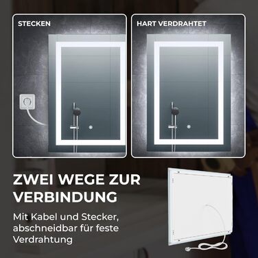 Дзеркало для ванної кімнати BR Bringer LED з підсвічуванням 60x80 см, антизапарник, диммер, 3 кольори світла, сенсорне управління, пам'ять (Модель: BRS102)
